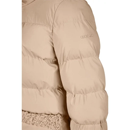 VILDE Jacket Woman Natural 50 Recycled Polyester Parka Winter Outerwear Wind Blocking Water Repellent Curly Teddy Fur Detailing Modern Aesthetic Sustainable Lining and Padding - Geox - Image 8