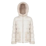 VILDE Jacket Woman Recycled Polyester Parka with Teddy Fur Detailing Windproof Water Repellent Winter Outerwear Size 44 Mid Moonbeam - Geox