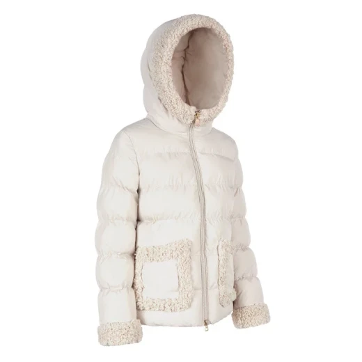VILDE Jacket Woman Recycled Polyester Parka with Teddy Fur Detailing Windproof Water Repellent Winter Outerwear Size 44 Mid Moonbeam - Geox - Image 5