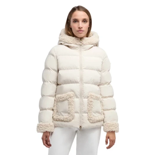 VILDE Jacket Woman Recycled Polyester Parka with Teddy Fur Detailing Windproof Water Repellent Winter Outerwear Size 44 Mid Moonbeam - Geox - Image 8