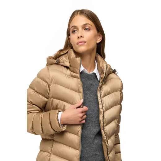 Zosma Women's Short Jacket in Coffee Satin, Size 42, with Detachable Hood, Wind and Rain Resistant, Crafted from Recycled Materials, Feminine Silhouette for Cold Weather Style - Geox - Image 6