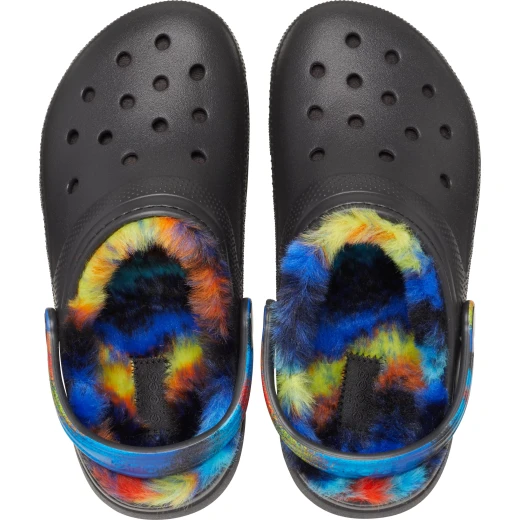 Crocs Kids' Classic Lined Spray Dye Clog in Black Size 32 33 with Comfortable Fuzzy Liner and Pivoting Heel Strap for Easy Wear, Perfect as Slippers or Outdoors - Crocs - Image 3