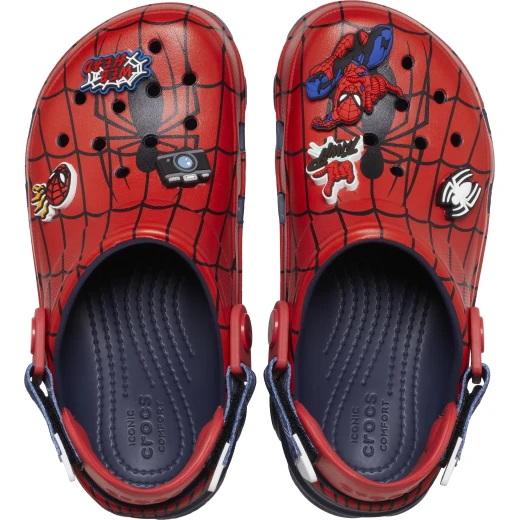 كروكس حذاء أطفال سبايدر مان لجميع التضاريس أحمر، نعل خارجي متين، حزام خلفي قابل للتعديل، سهل التنظيف وسريع الجفاف، مقاسات 24 25، راحة كروكس الأيقونية - كروكس - Image 4