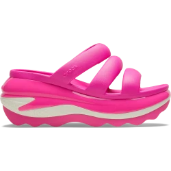 Crocs Women's Mega Crush Triple Strap Slide Sandals: Pink Platform Style with 3 Straps, Enhanced Tread, and Sizes 37-38 for Stylish Comfort