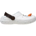 Disney Frozen Olaf Toddler Lined Classic Clogs in White: Featuring Olaf's Smile, Cozy Fuzz Lining, and Sizes 27-28 for Little Feet. Easy Slip On and Off Design - Crocs