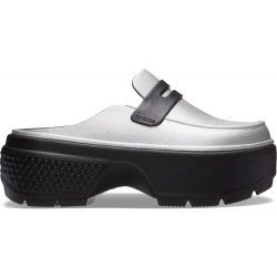 Stomp Collection Women's Metallic Loafer Shoes Grey 36 37 Slip On Shiny Finish Contoured Sidewall Maximum Support Comfortable Easy to Wear No Backstrap Stylish Chunky Sole