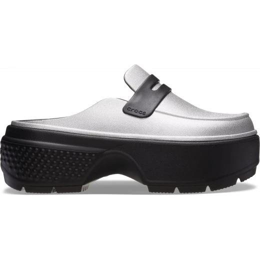 Stomp Collection Women's Metallic Loafer Shoes Grey 36 37 Slip On Shiny Finish Contoured Sidewall Maximum Support Comfortable Easy to Wear No Backstrap Stylish Chunky Sole