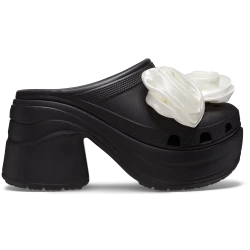 Crocs Women's Siren Rosette Clog in Black with Removable Fabric Embellishments, High Heel Design, Sizes 38 39. Comfortable for All Day Wear From Sunset to Sunrise.