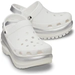 Crocs Women's Mega Crush Metallic Clog White 37 38 Featuring Eye Catching Metallic Midsole and Customizable with Jibbitz Charms Perfect for Women's Fashion - Crocs