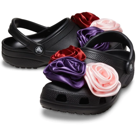 شبشب كروكس كلاسيكي نسائي مزين بالورود باللون الأسود: أحذية سهلة الارتداء مريحة وأنيقة، مع زينة من القماش على شكل وردة، مقاسات 36 37 للاستخدام اليومي - كروكس - Image 24