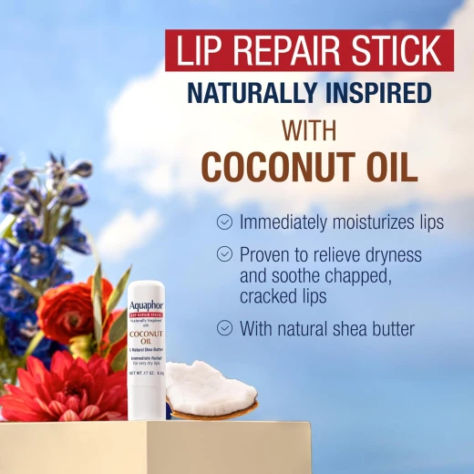 Aquaphor Naturally Inspired Lip Repair Stick with Coconut Oil, Hydrating Lip Balm 0.17 Oz - Aquaphor - Image 7