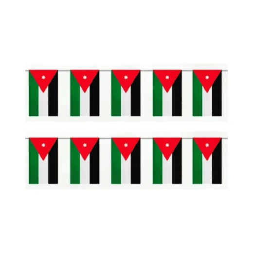 حبل أعلام الأردن بطول 4.5 متر مع 10 أعلام زاهية بقياس 30 سم × 40 سم للاحتفالات والمناسبات الوطنية حبل أعلام الأردن بطول 4.5 متر مع 10 أعلام زاهية بقياس 30 سم × 40 سم للاحتفالات والمناسبات الوطنية