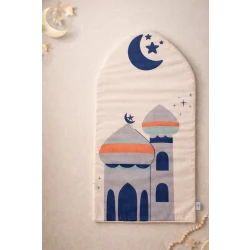 Kids Prayer Mat Soft Blue Islamic Rug Comfortable Lightweight 70x120cm