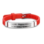 Custom Engraved Children's ID Wristbands Red Waterproof Adjustable