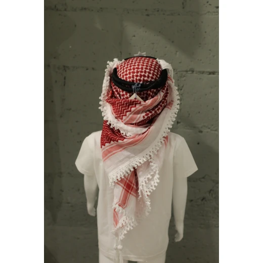 شماغ أطفال أردني تقليدي خفيف الوزن أحمر وأبيض قطعة واحدة - جوردان - Image 5