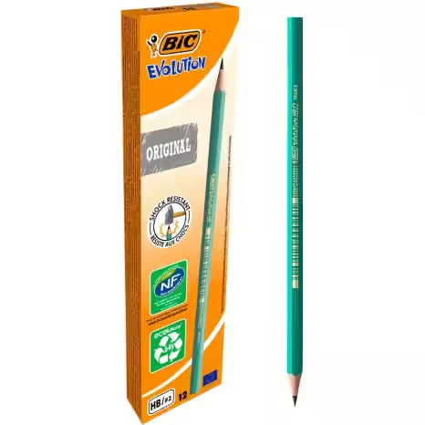 أقلام رصاص BIC Evolution HB، عبوة من 12 قلمًا، خالية من الخشب، أقلام كتابة متينة