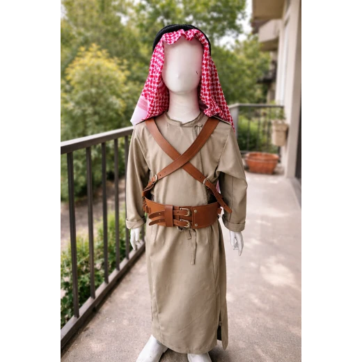 زي بدوي أردني أصيل للأولاد بعمر 4 سنوات زي كامل دشداشة، أحزمة، شماغ، وعقال زي عربي تقليدي 4T إلى 5T مقاس - Image 3