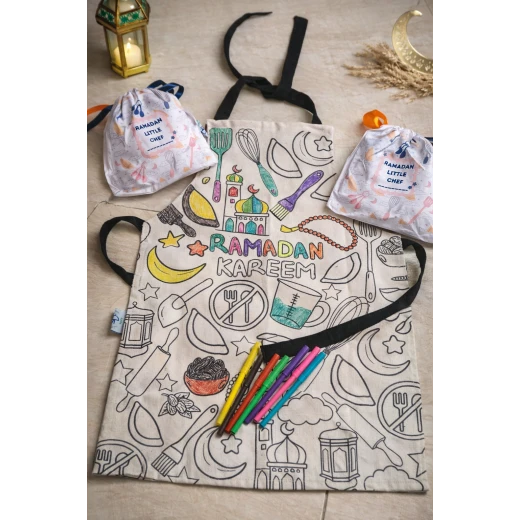 مئزر رمضان الصغير للطبخ ألوان قابلة للغسل حقيبة أسود وأبيض - Image 2