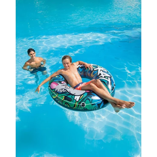 River Rat Inflatable Swim Tube for Pool Beach Lake River Fun Bold Stripes Cartoon Rat Design 122 cm Diameter - River rat - Image 3
