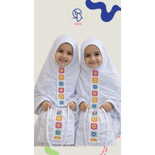 طقم صلاة للأطفال بتفاصيل كروشيه وحقيبة، 3-6 سنوات، هدية رمضان - Image 3