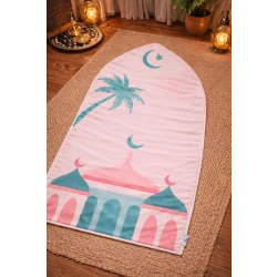 Kids Prayer Mat Soft Pink Islamic Rug Comfortable Lightweight 70x120cm