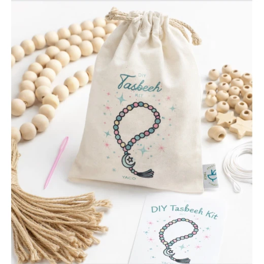 DIY Tasbeeh Kit for Kids Pink Wooden Prayer Beads Set, Includes 21 Beads with Star Bead for Counting, Jute String, Needle & Pouch DIY Tasbeeh Kit for Kids Pink Wooden Prayer Beads Set, Includes 21 Beads with Star Bead for Counting, Jute String, Needle & Pouch