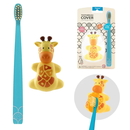 Flipper Fun Animal Giraffe Toothbrush Set, Protective Cover, Kids Oral Care