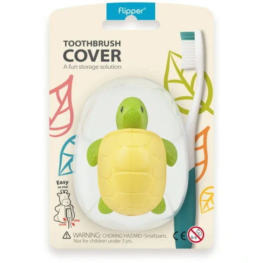 Flipper Fun Animal Turtle Toothbrush Cover for Kids: Protective Case with Easy Flip Design, Keeps Toothbrush Clean, Compact Size for Travel & School, Child Safe Materials - Flipper fun animal - Image 2