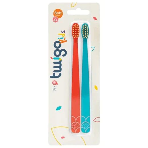 Flipper Twigo Kids Toothbrush Set, Extra Soft Bristles, Orange and Blue, 2 Pack
