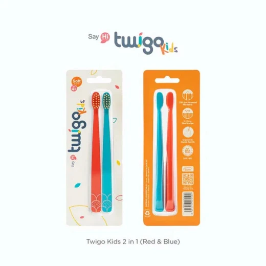 Flipper Twigo Kids Toothbrush Set, Extra Soft Bristles, Orange and Blue, 2 Pack - Flipper twigo - Image 3