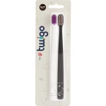 Flipper Twigo Adult Toothbrush Charcoal Brown and Pepper White Set of 2 - Flipper twigo