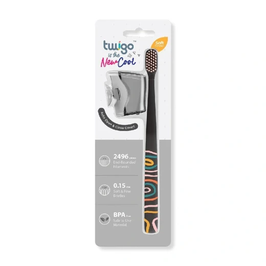 Flipper Twigo Adult Basic Toothbrush Combo Pack Smoke, 2-in-1 Travel Protection - Flipper twigo - Image 2