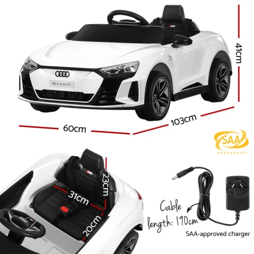 سيارة أودي RS e-tron GT كهربائية للركوب للأطفال، لون أبيض، جهاز تحكم عن بعد 12 فولت، 2.4 جيجاهرتز - أودي - Image 2