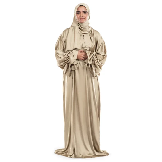 أردني سجاد فاخر ملابس صلاة إسلامية ساتان رملي قطعة واحدة مقاس واحد للنساء - اربن رجز - Image 4