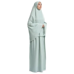Urban Rugs Jordan Mint Green Minimal Islamic Prayer Wear Two Piece Isdal Set Soft Crochée Fabric