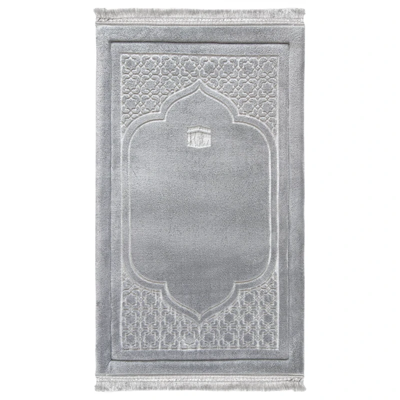 Urban Rugs Jordan Greyish Emboss Prayer Mat Soft Woven Fabric Padded 130 x 73 cm - Urban Rugs