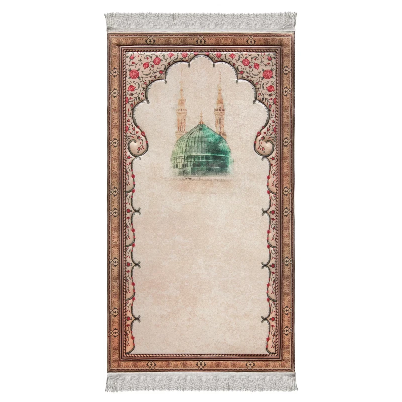 سجاد صلاة فاخر القبة الخضراء من أوربان رغز الأردن بنسيج مخملي ناعم بأبعاد 120x64 سم - اربن رجز