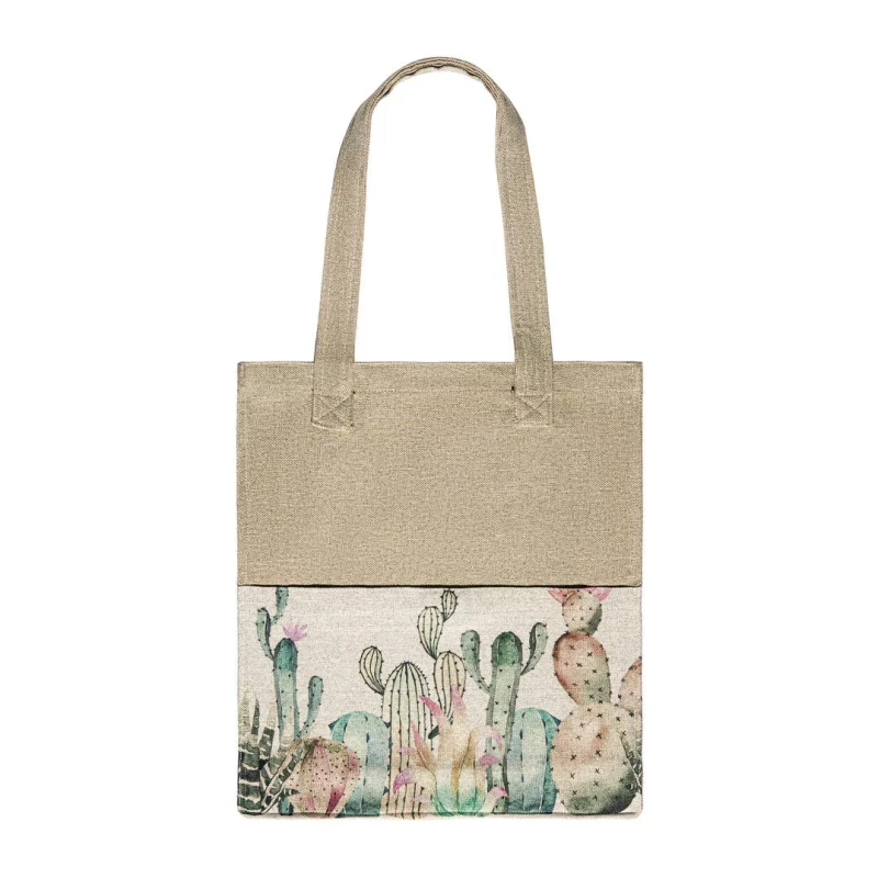 حقيبة يد Urban Rugs Cactus Creamy Tote Bag من الكتان المتين مع جيب خارجي قابلة للغسل في الغسالة 42x38x9 سم - اربن رجز