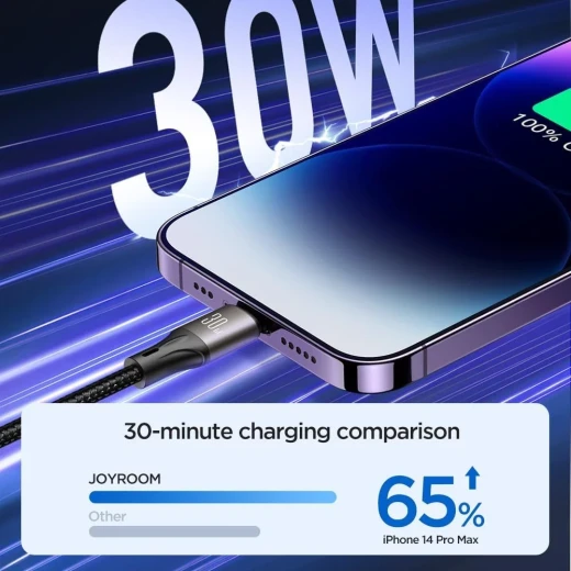 كيبل شحن سريع JOYROOM S A25 من لايتنينج إلى USB C بطول 1.2 متر 30 واط أسود - جوي روم - Image 4