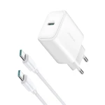 شاحن جداري جوي روم JR-TCF24 بمنفذ USB-C بقوة 30 واط، شحن سريع، أبيض، مع كابل USB-C - جوي روم