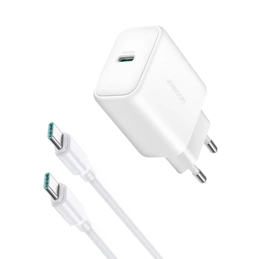 شاحن جداري جوي روم JR-TCF24 بمنفذ USB-C بقوة 30 واط، شحن سريع، أبيض، مع كابل USB-C شاحن جداري جوي روم JR-TCF24 بمنفذ USB-C بقوة 30 واط، شحن سريع، أبيض، مع كابل USB-C