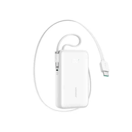 بنك طاقة جوي روم JR PR2، 10000 مللي أمبير، أبيض، مع كابلات USB C و Lightning بنك طاقة جوي روم JR PR2، 10000 مللي أمبير، أبيض، مع كابلات USB C و Lightning