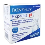 Express Denture Cleanser Tablets, Daily Cleaning for Dentures, Partials, Retainers, 32 Count - Bony Plus
