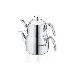 Korkmaz Droppa Mega Teapot Set 3.5 Liter Stainless Steel Silver