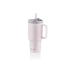 Korkmaz Freedom 1 Liter Pink Glass Thermos with Straw A5577-1 for Hot and Cold Beverages