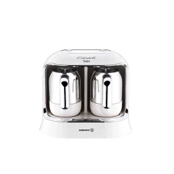 Korkmaz Kahvekolik Twin Coffee Machine Vanilla Chrome A861-08 for Traditional Turkish Coffee with Thermo Balance Technology
