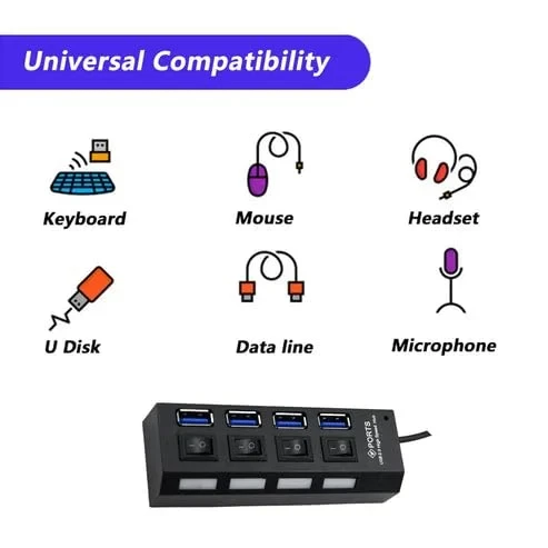 موزع USB 2.0 عالي السرعة بـ 4 منافذ مع مفاتيح تشغيل/إيقاف فردية ومؤشرات LED 6954810100169 - Image 4