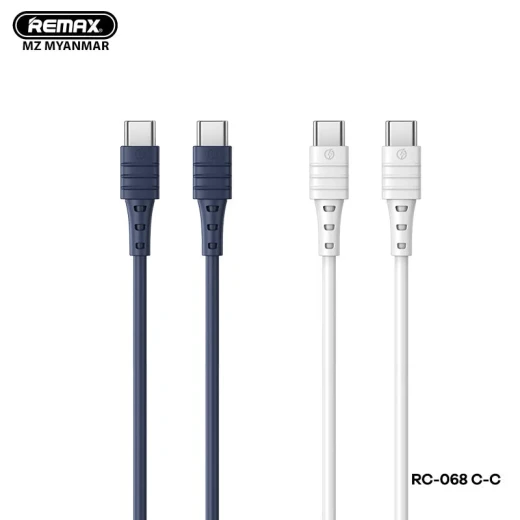 ريماكس كيبل RC-068 C-C زيرون سيري 65 واط PD شحن سريع بيانات تايب سي الى تايب سي 1 متر أزرق - ريماكس - Image 3