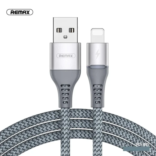 ريماكس RC-152i كابل لايتنينغ مضيء بطول 1 متر وشحن سريع 2.4 أمبير ونقل بيانات بسرعة 450 ميجابت بالثانية متوافق مع أجهزة آيفون وآيباد باللون الفضي
