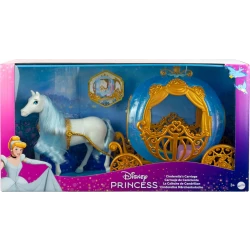 Mattel Disney Princess Cinderella Rolling Carriage with White Horse, Gold Details, Toy Gift